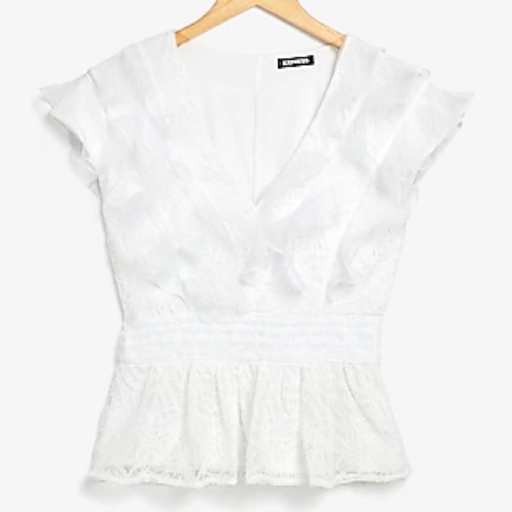 Express white organza ruffle lace peplum top